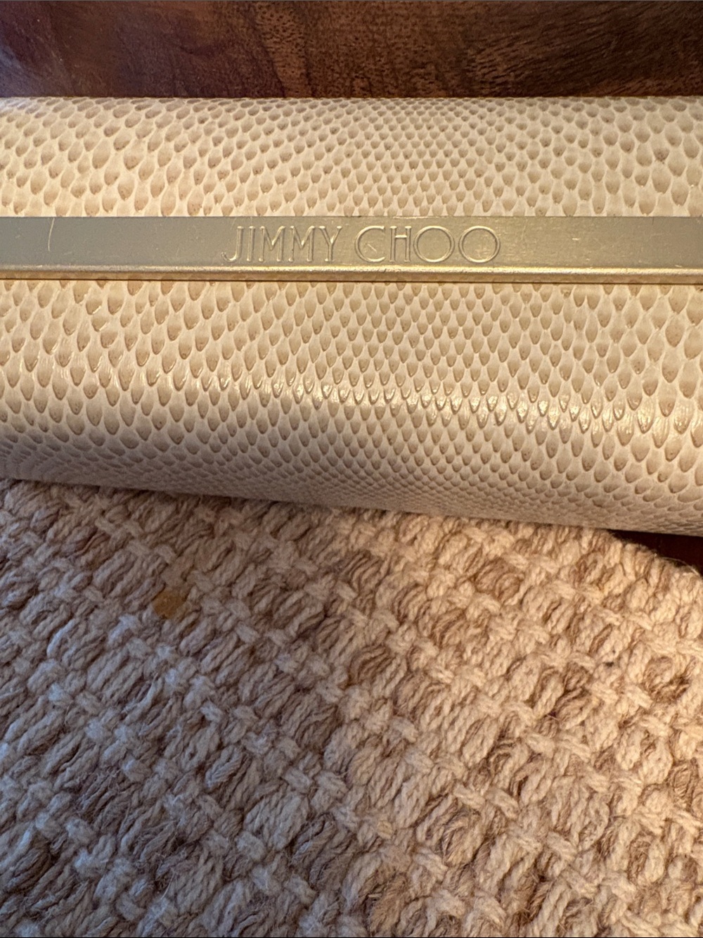 Jimmy Choo Cream Textured Glasses Case with Gold Accent